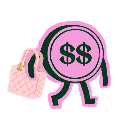 Spender Money Type coin character with a shopping bag