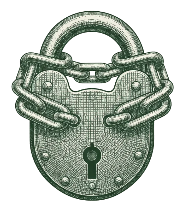 Engraved padlock on archival paper, long-term retirement savings art